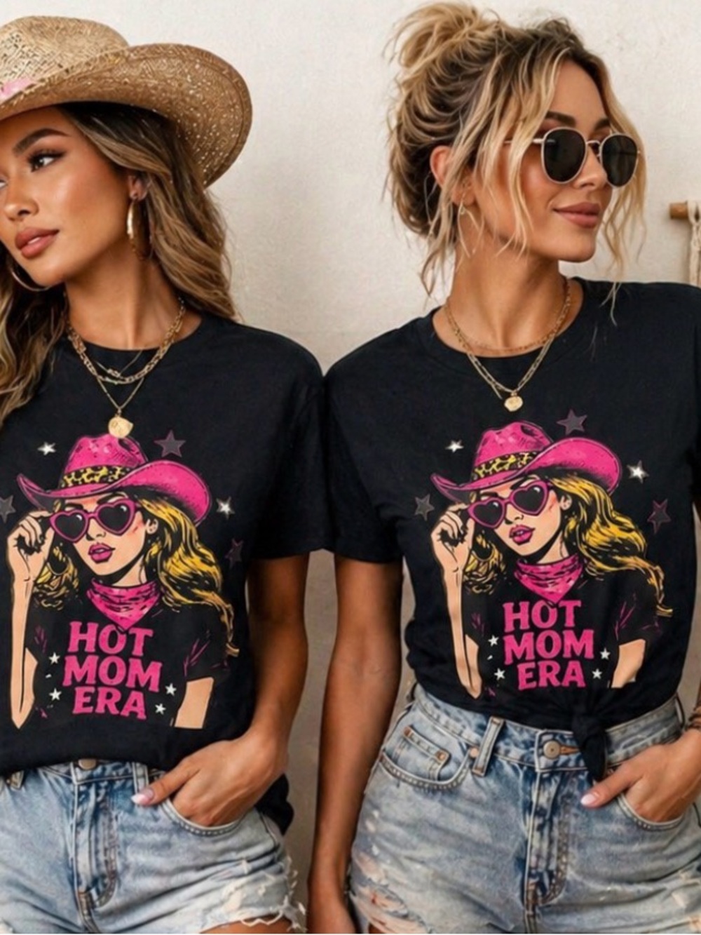 Comfort Colors Black Short Sleeve 'Hot Mom Era' Graphic Tee with Pink Artwork